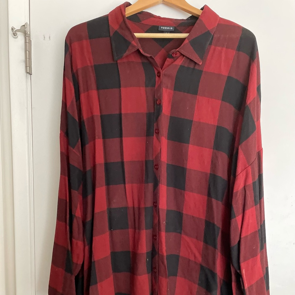 Torrid Rust Plaid Drop Shoulder Shirt
